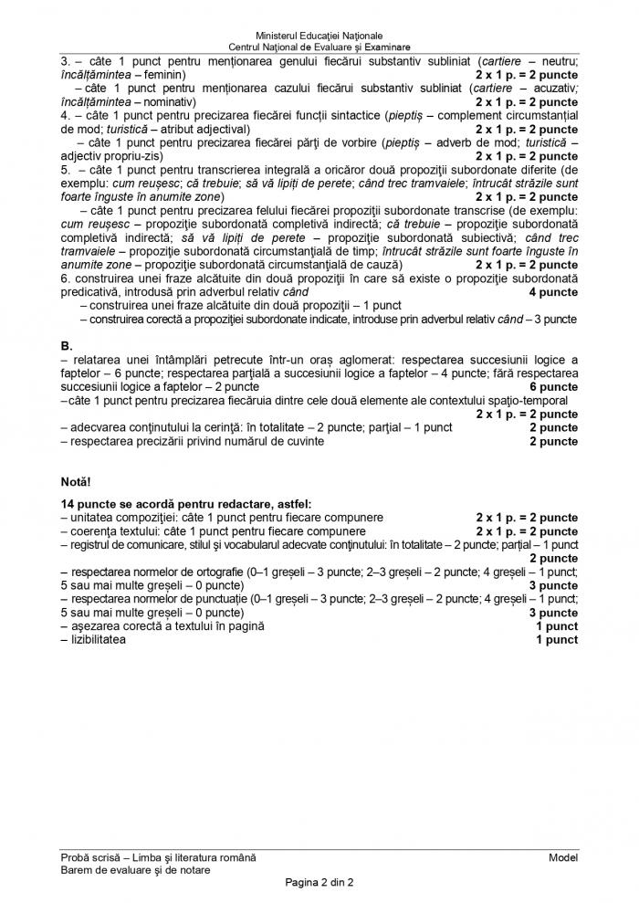 Evaluarea Naţională 2020. Model subiect şi barem pentru Limba şi literatura română