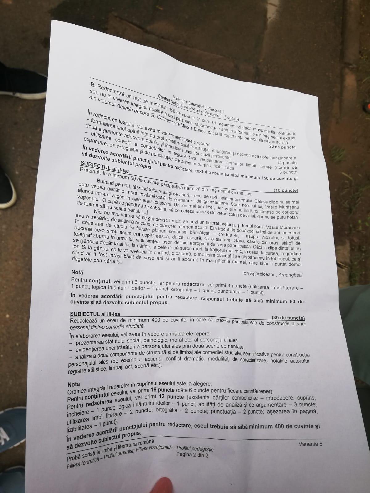 Subiecte Bacalaureat 2020 Limba romana -profil uman