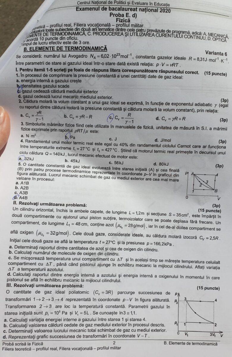 Subiecte Fizică Bacalaureat 2020 2