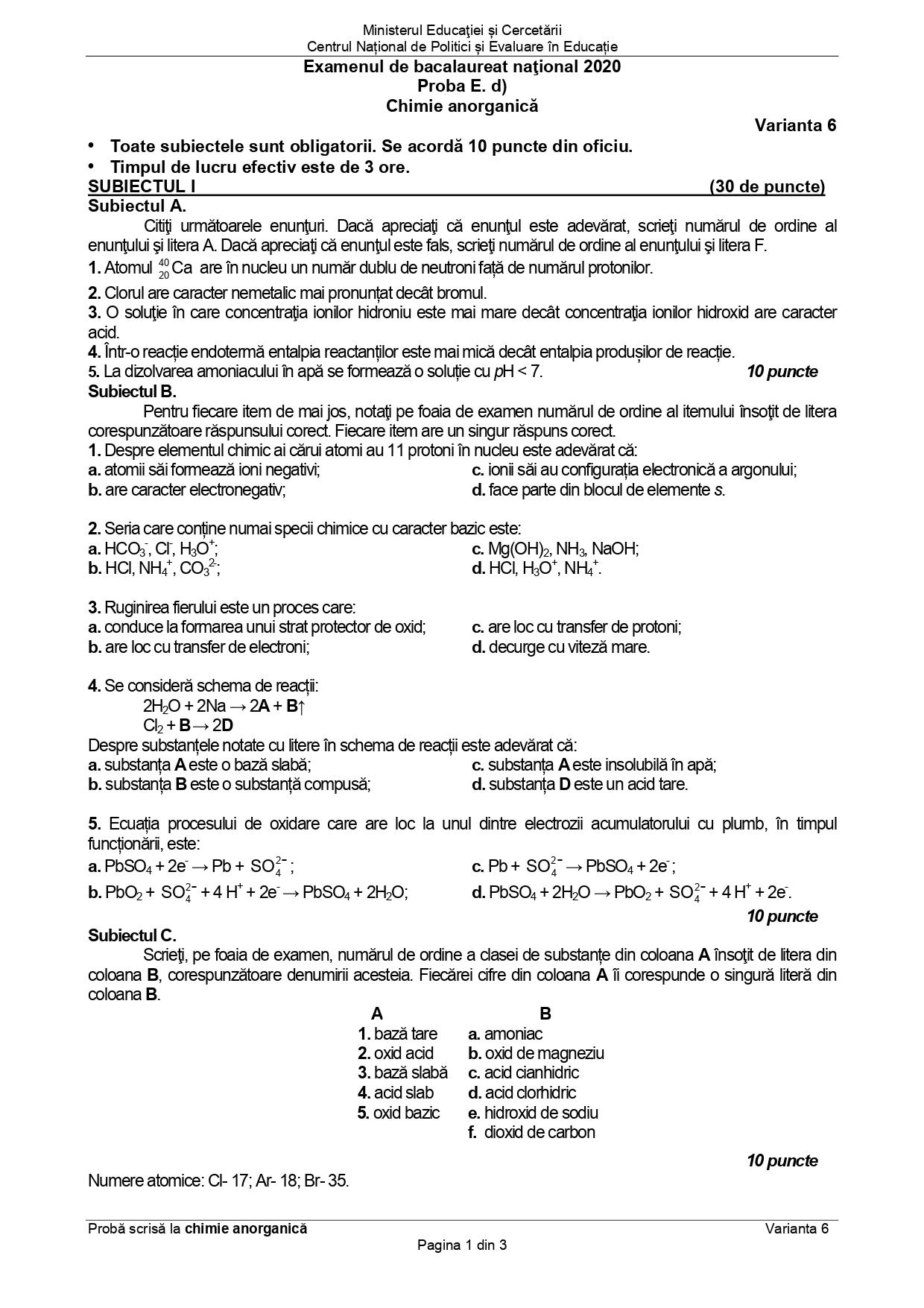 Subiecte chimie anorganica