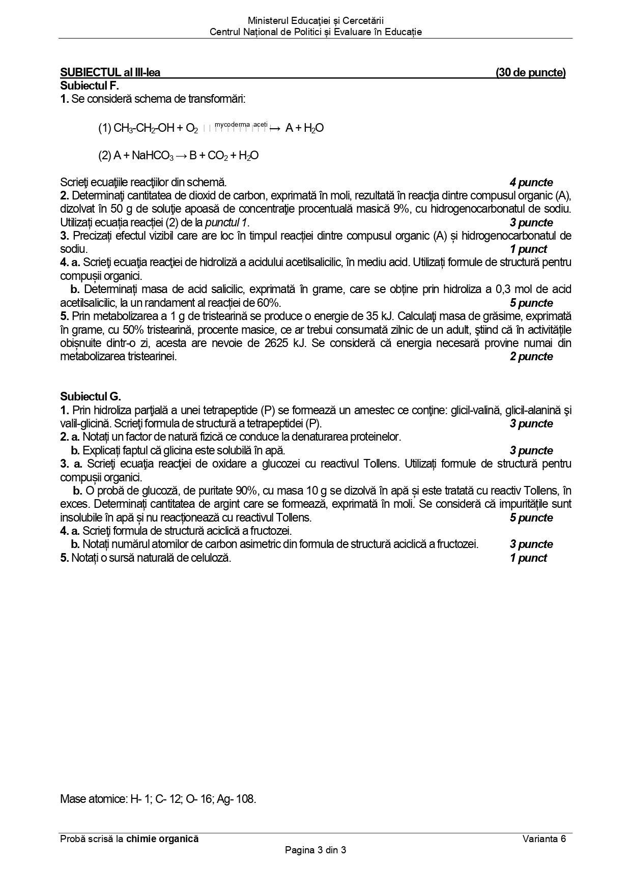 Subiecte chimie organica