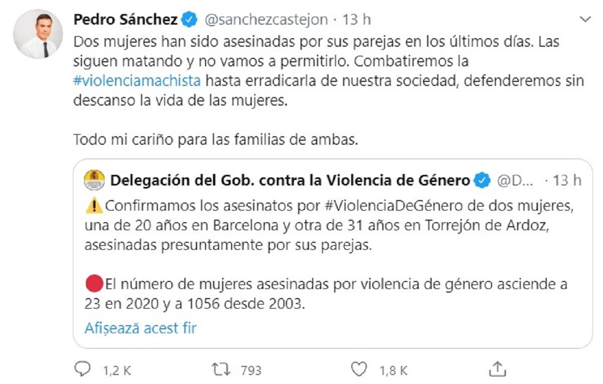 Premierul Pedro Sanchez, mesaj emoţionant după moartea Mădălinei Neacșu