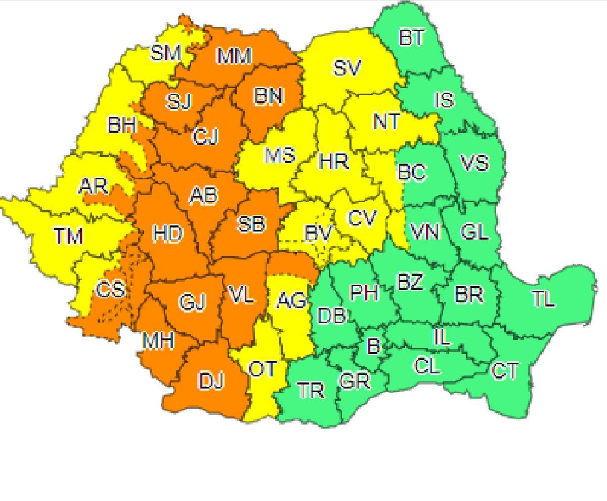 Cod portocaliu de furtuni în vestul și centrul țării