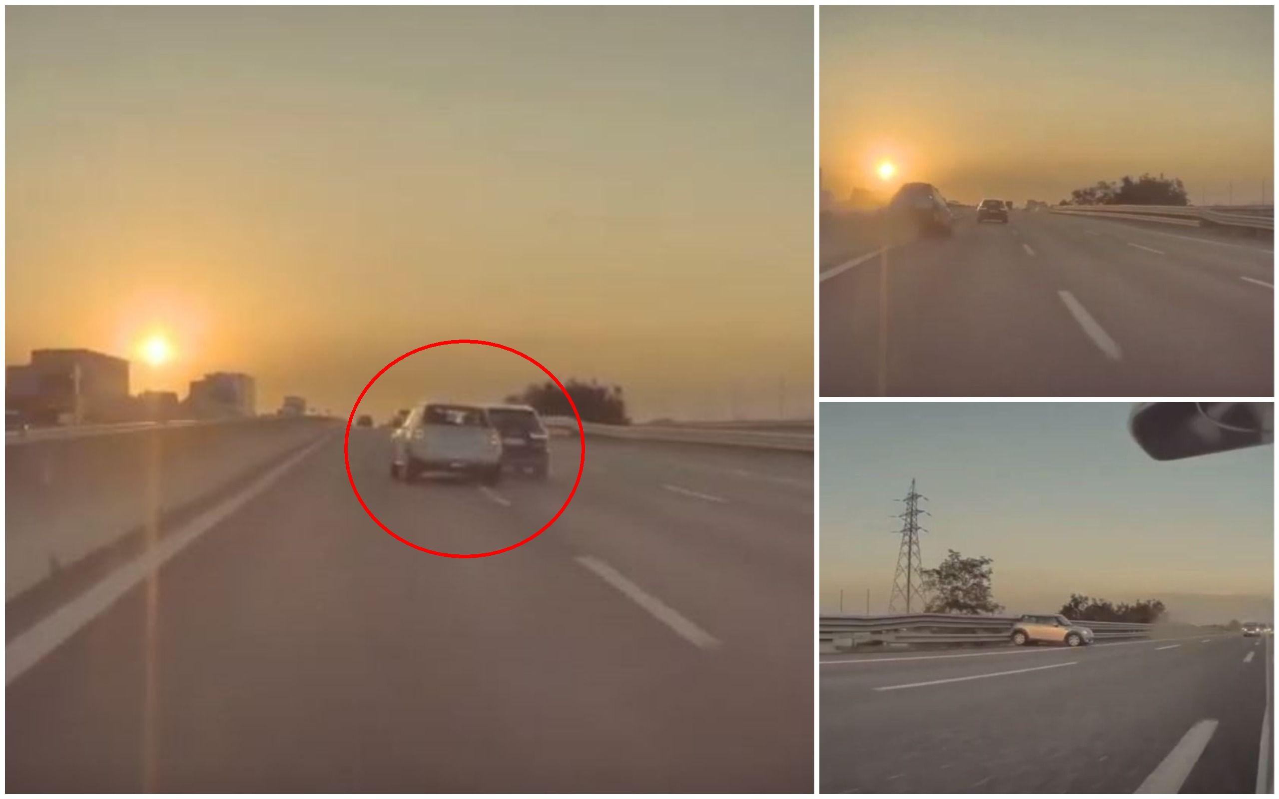 Mini Cooper lovit pe autostradă de un Audi, în Italia Mini Cooper lovit pe autostradă de un Audi, în Italia