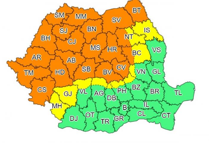 Codul portocaliu este valabil în Banat, Crişana, Maramureş, Transilvania şi nordul Moldovei