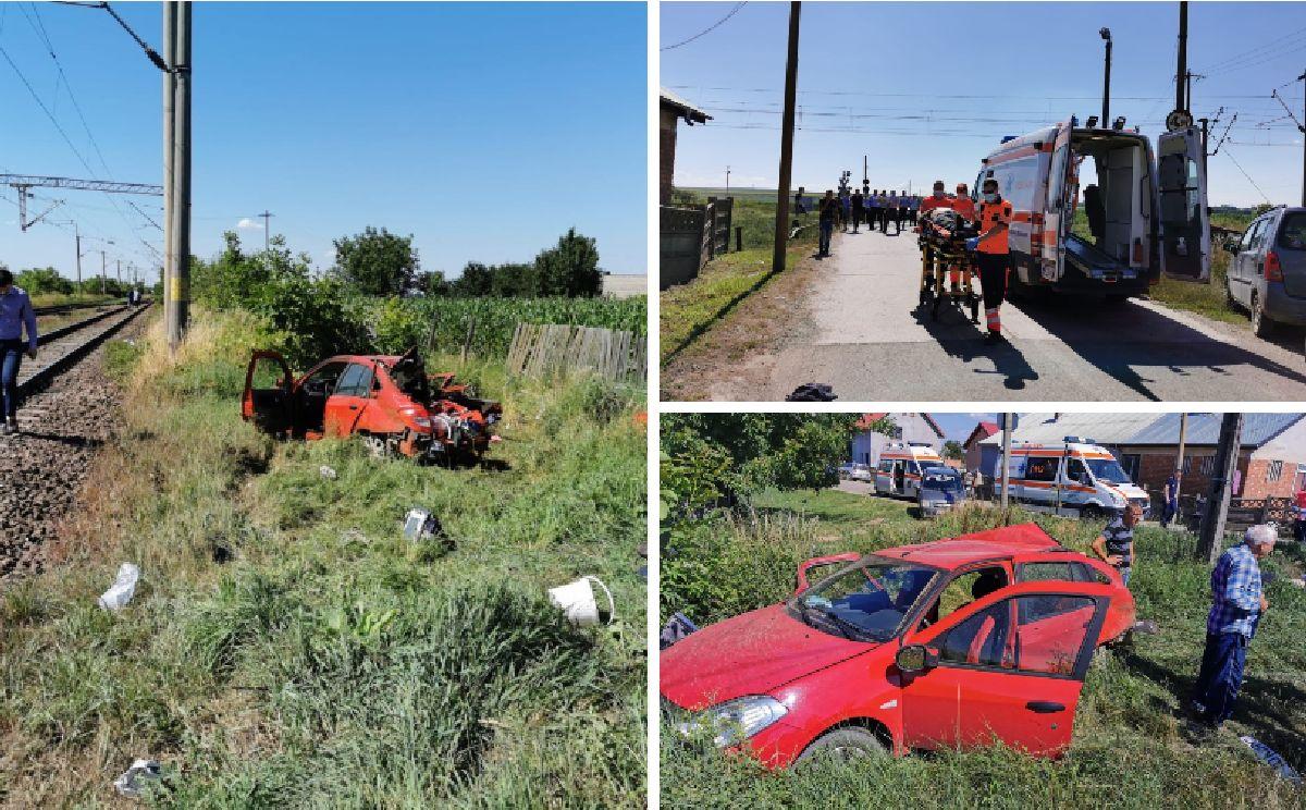 Carnagiu pe calea ferată, la Bacău. 3 morți și 2 răniți după ce o mașină a fost spulberată de trenul