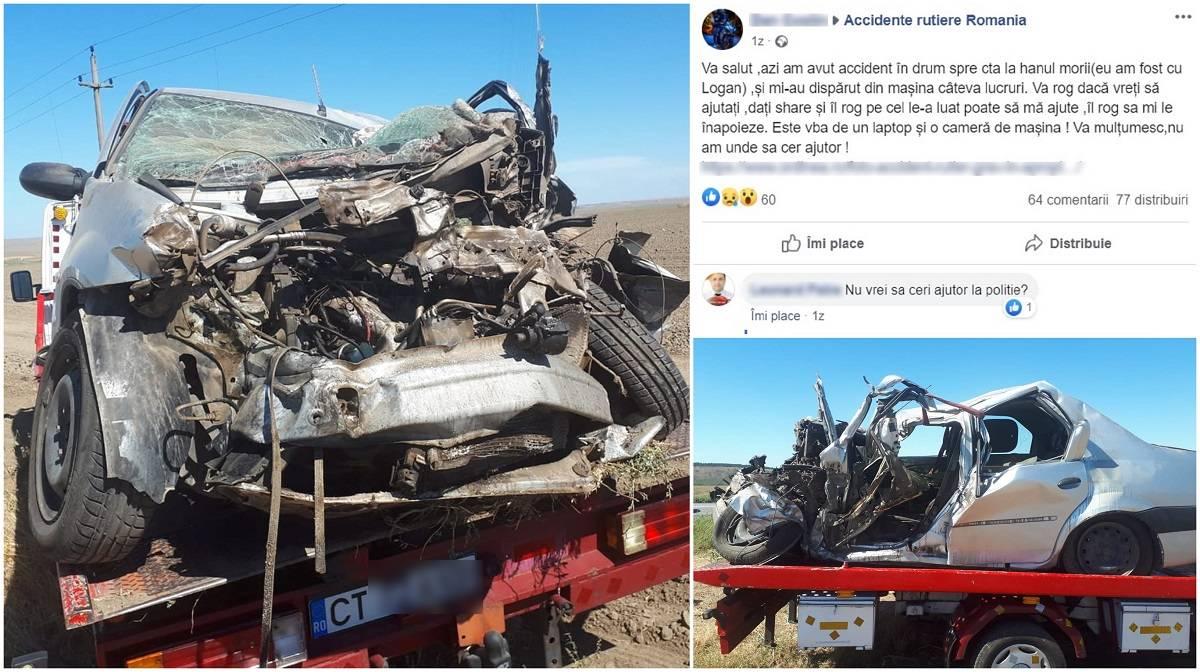 Șoferul unui Logan făcut praf în Constanţa spune că a fost jefuit după accident