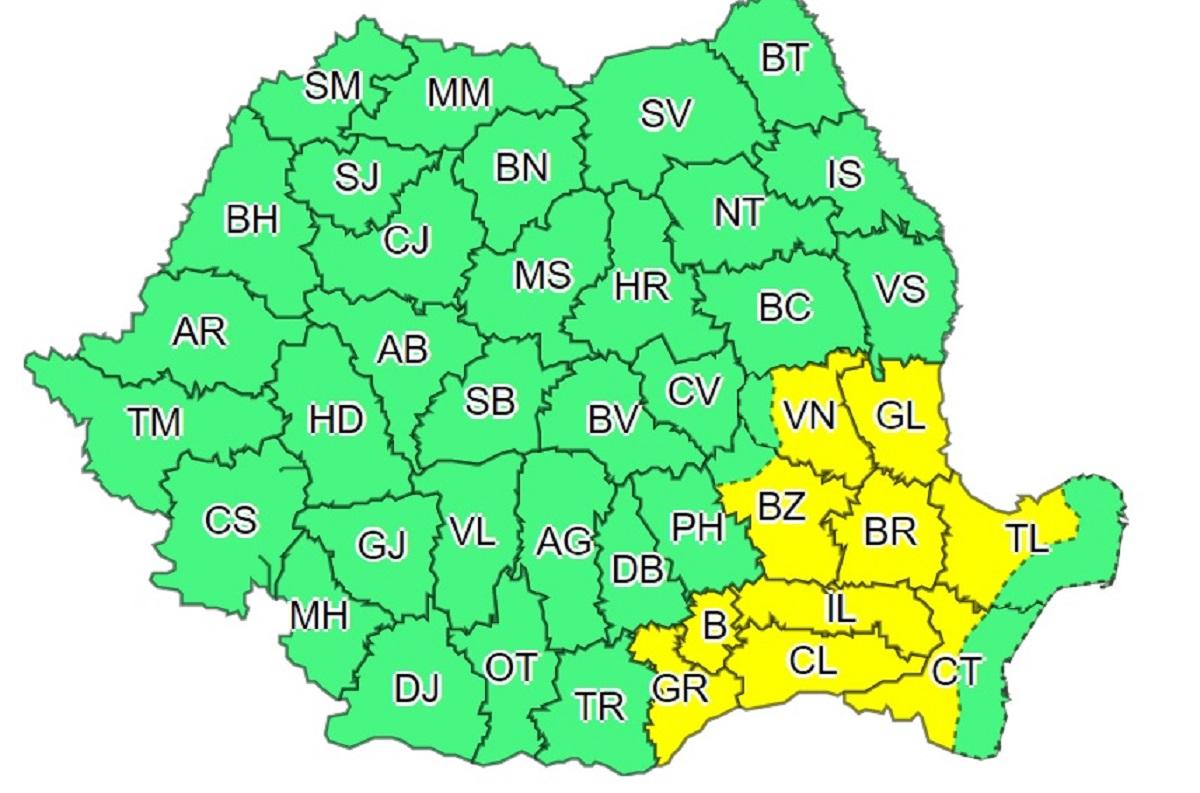 Harta județelor afectate de codul galben de caniculă