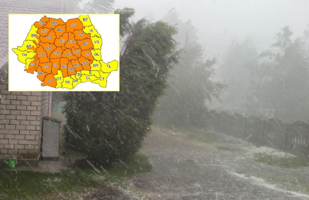 Coduri galben și portocaliu de ploi, vijelii și răcire în toată țara. Rafale de peste 100 km/h la munte