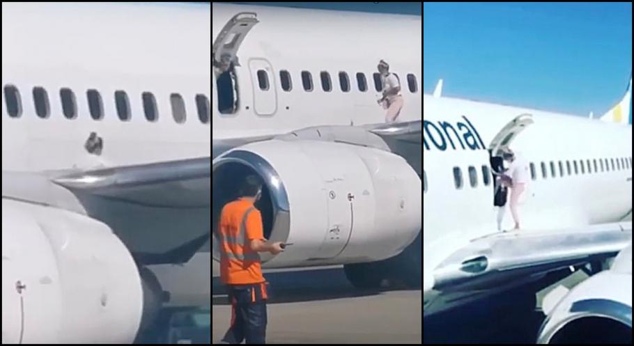 Femeie la plimbare pe aripa unui avion O femeie a ieșit la plimbare pe aripa unui Boeing 737, pentru că în avion era prea cald