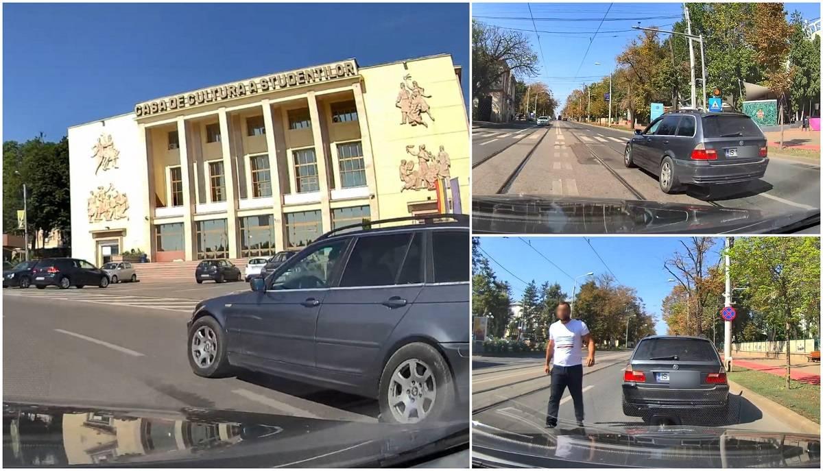 Șofer de BMW, șicanare în trafic după ce a forțat intrarea într-un giratoriu din Iași