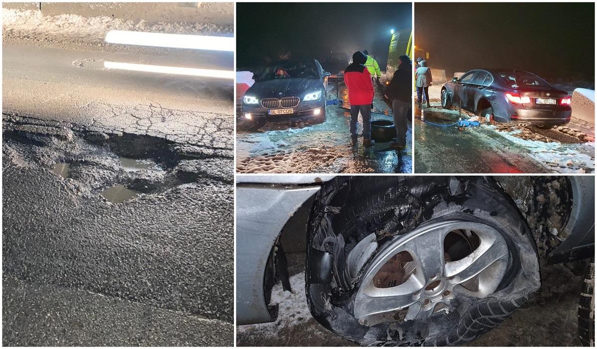 Zeci de şoferi şi-au distrus maşinile în gropile de pe DN 68 A, între Coșava și Coșevița, judeţul Timiş