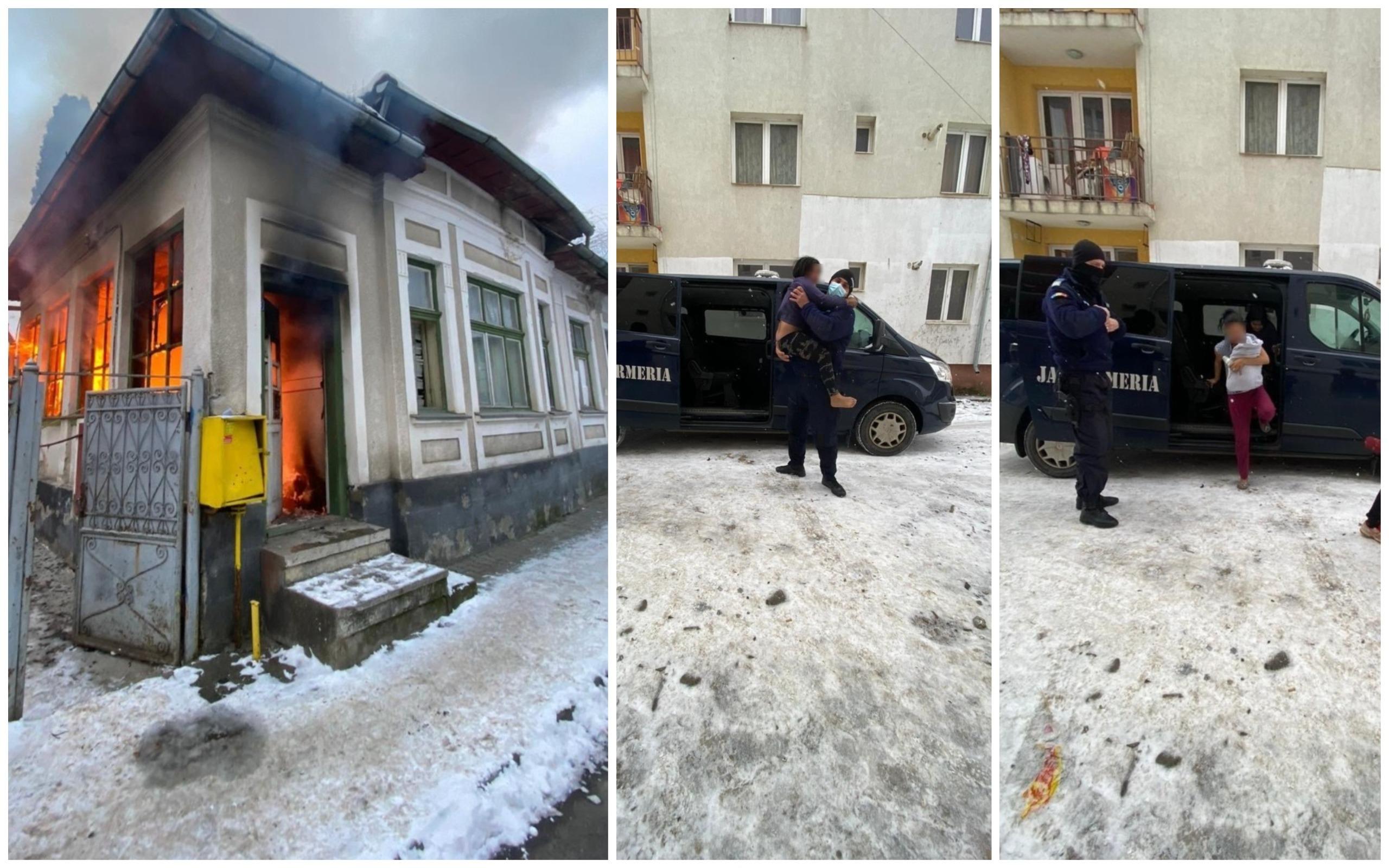 Jandarmii au scos din flăcări 4 copii, la Bistrița
