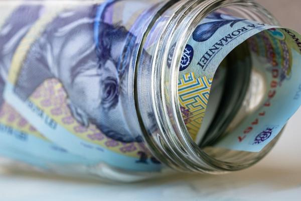 Bancnotă ron într-un borcan