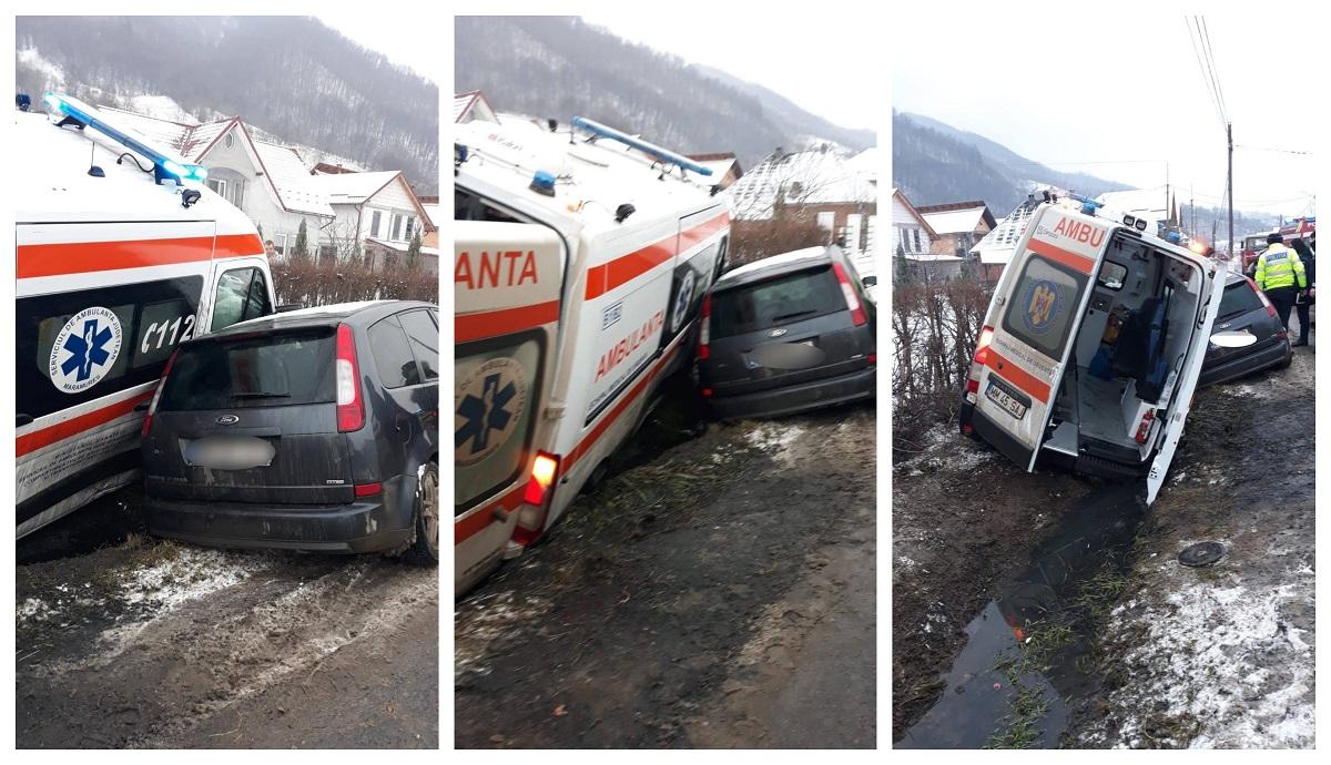 Şoferul unei maşini care a lovit în plin o ambulanţă, în Maramureş, a fugit de la locul accidentului Maşina implicată în accident nu a acordat prioritate ambulanţei