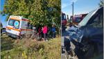 Ambulanţă proiectată într-un pom, după un accident cu o autoutilitară, în Neamţ. Patru persoane au fost rănite