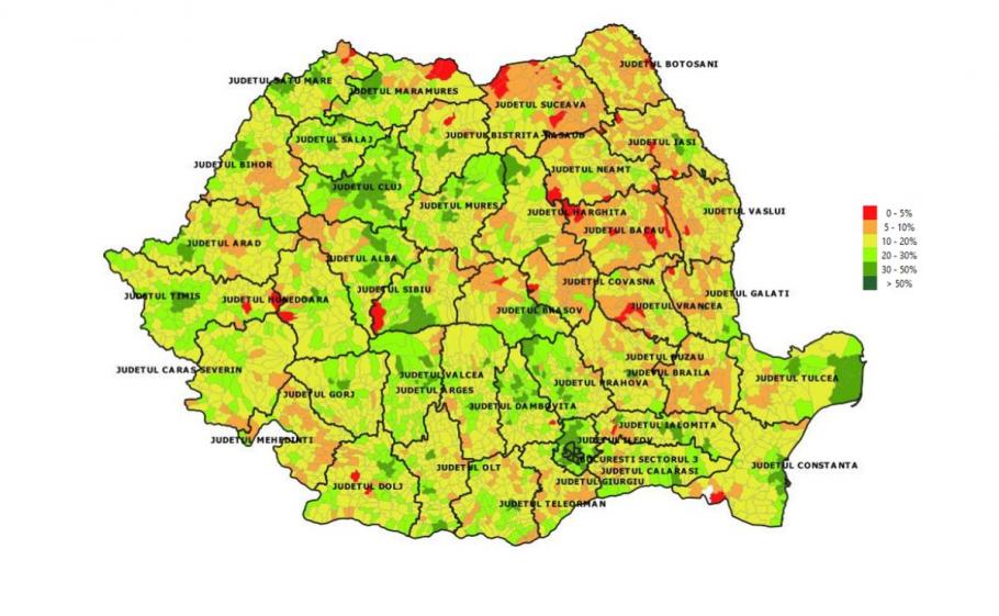 Harta acoperirii vaccinale în funcţie de judeţ Harta acoperirii vaccinale în funcţie de judeţ