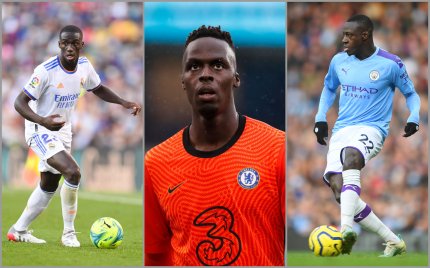 Ferland Mendy (stânga, Real Madrid), Edouard Mendy (centru, Chelsea Londra), Benjamin Mendy (dreapta, Manchester City)