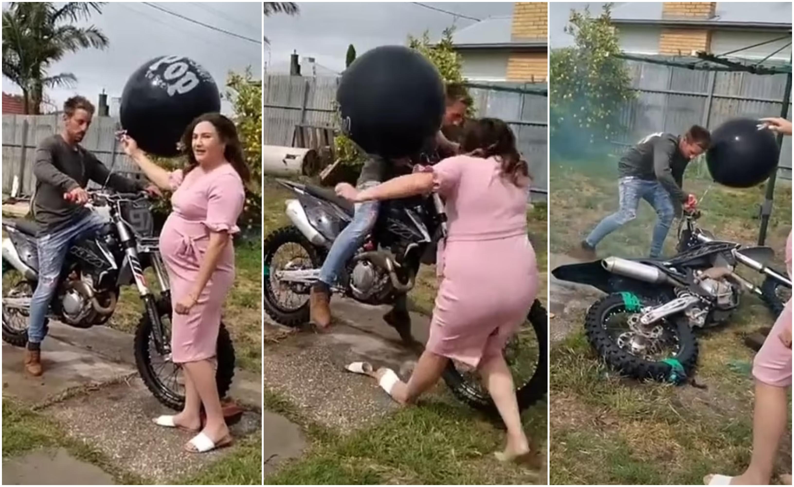 Viitoarea mamă aproape a fost călcată de motocicleta partenerului ei