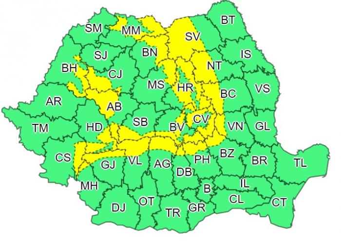Alertă meteo de vreme severă în România. 21 de județe, sub cod galben de vânt puternic în următoarele ore