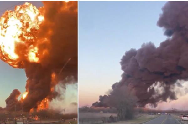 Explozie uriaşă în Texas, SUA, după ce un tren s-a ciocnit cu un TIR. 13 din cele 110 vagoane au deraiat după impact