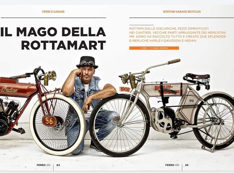 Robert Godri alături de biciletele sale în revista Motociclismo