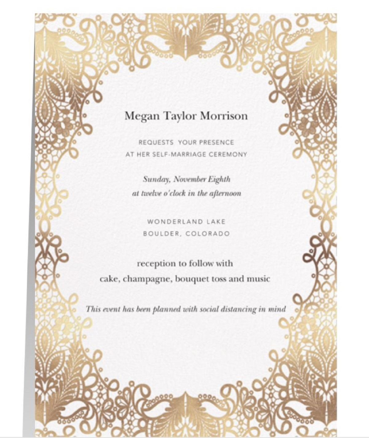 Invitaţia de nuntă la ceremonia lui Meg