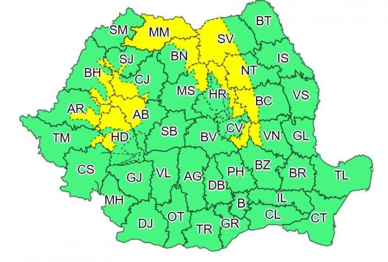 16 judeţe sunt vizate de codul galben de ninsori
