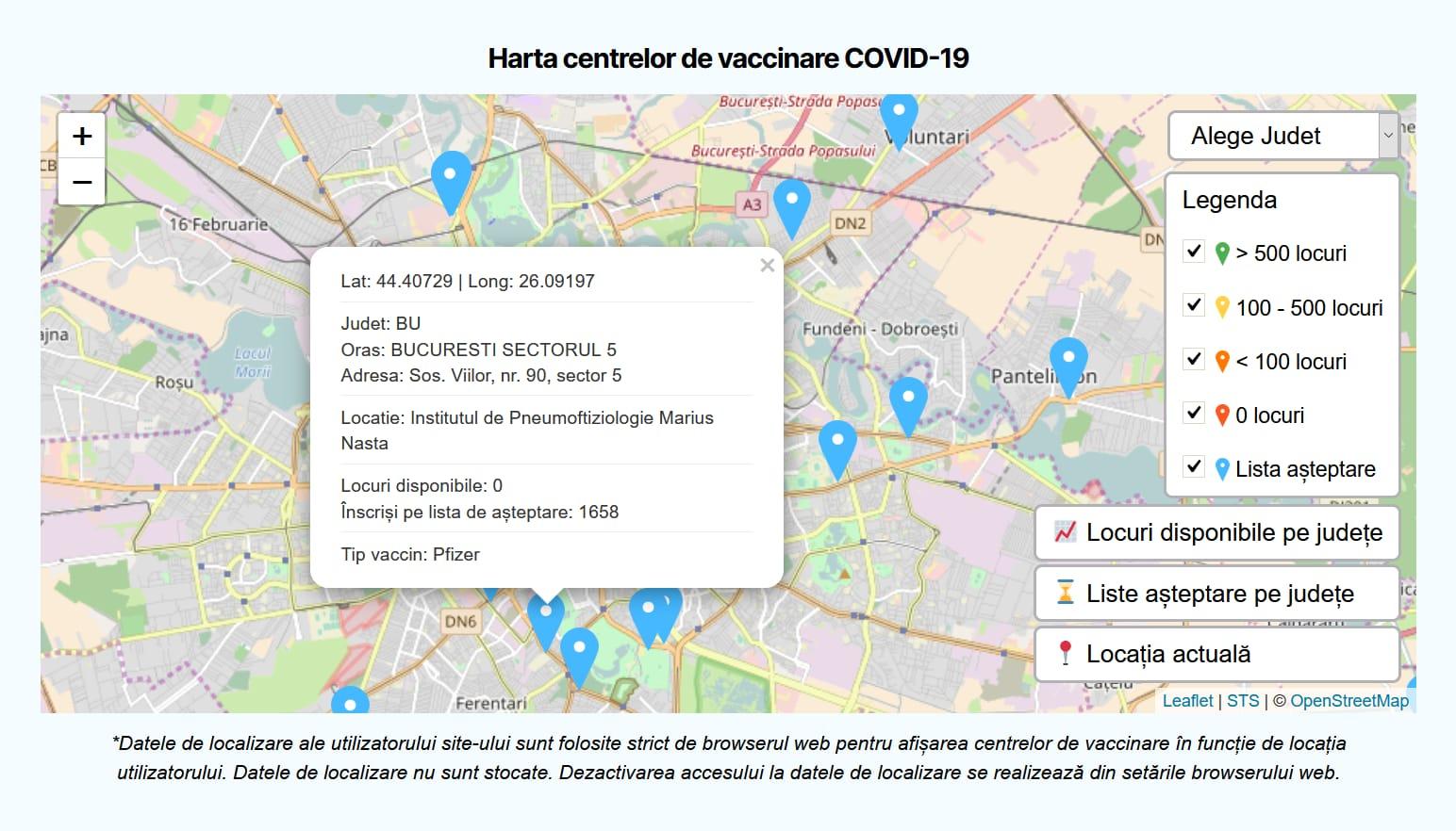 Harta centrelor pe tipuri de vaccin, disponibilă: pot fi văzute locurile libere
