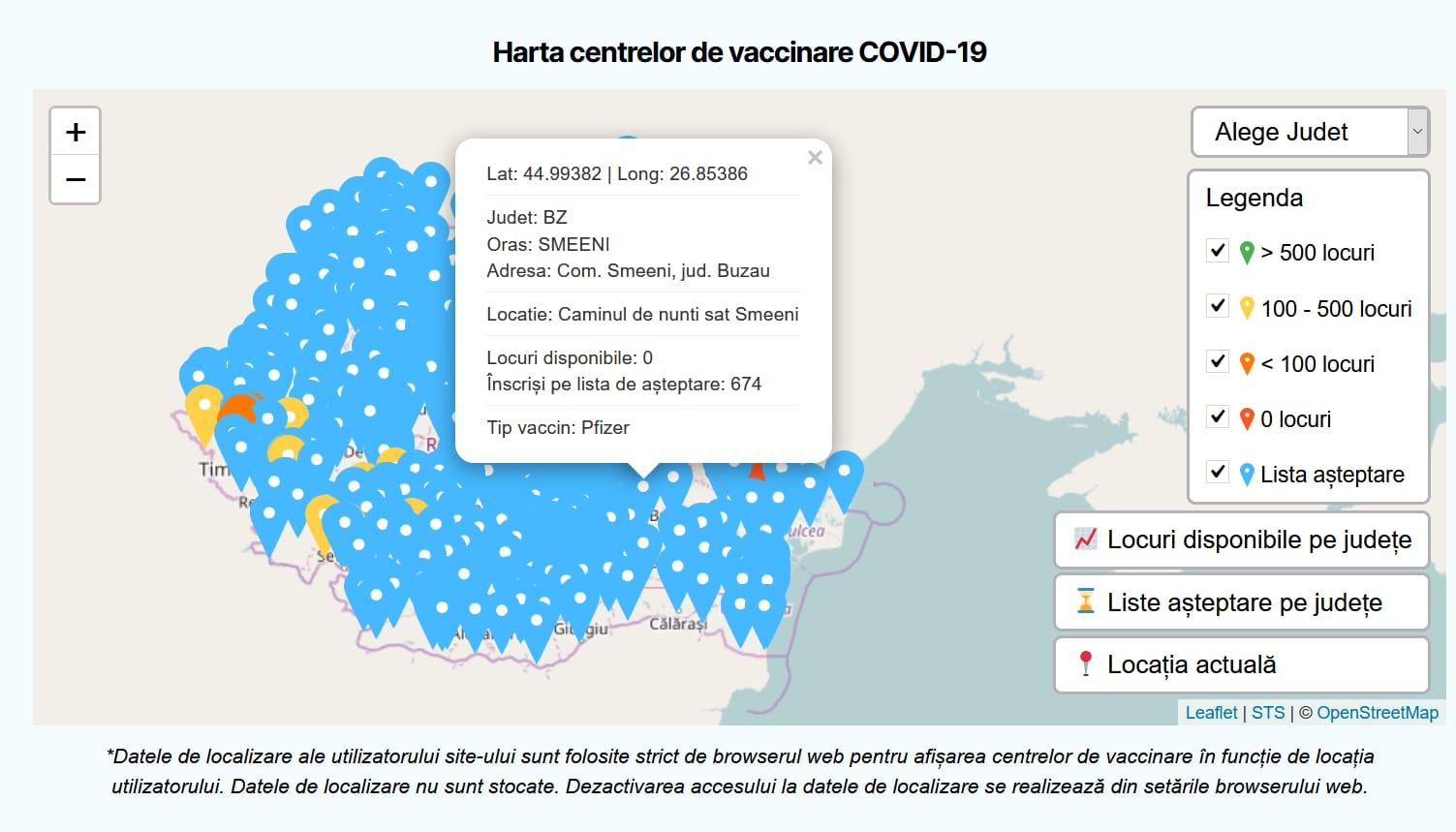 Harta centrelor pe tipuri de vaccin, disponibilă: pot fi văzute locurile libere