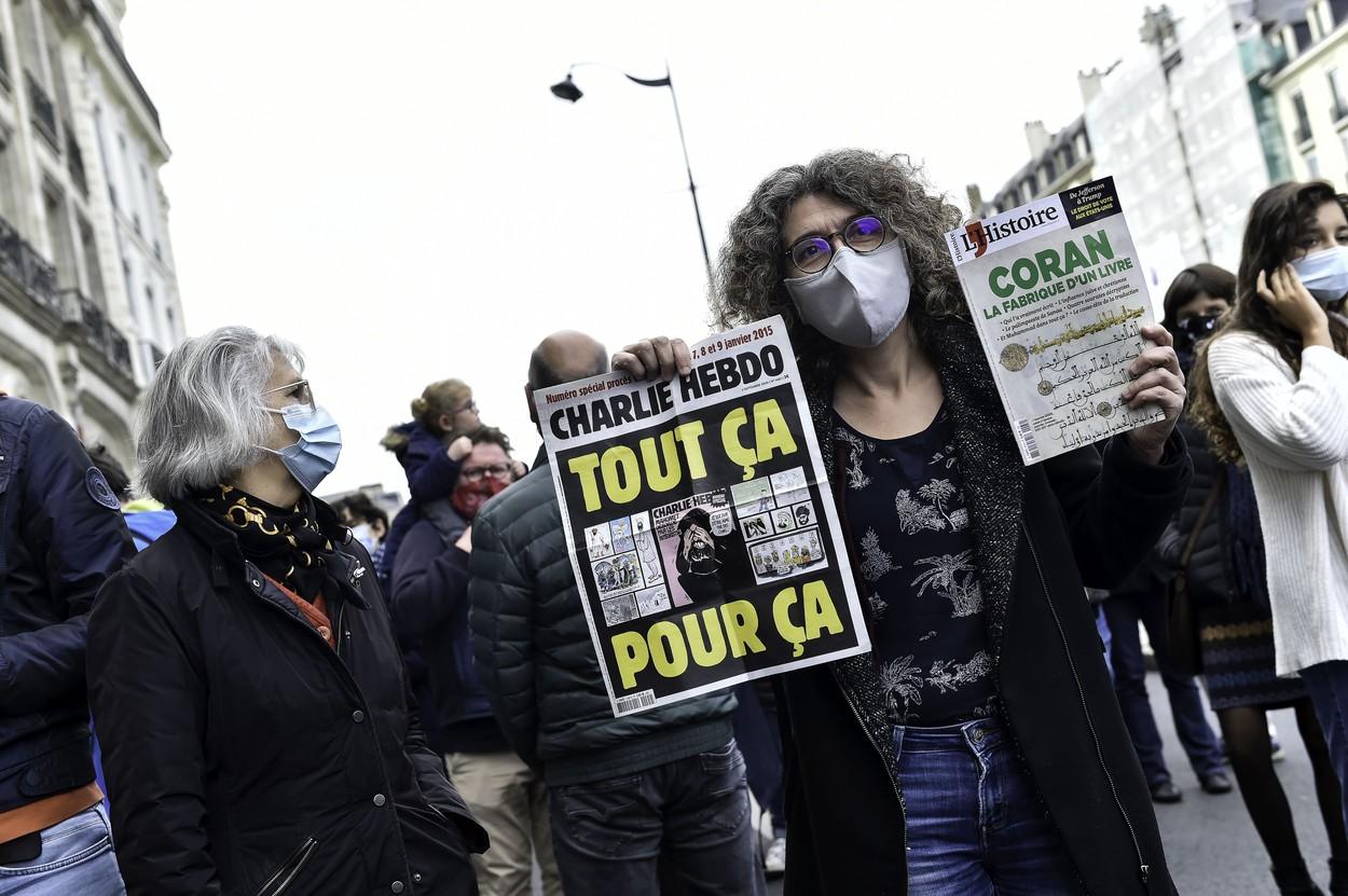Protest în Rennes, Franța, după asasinarea lui Samuel Paty