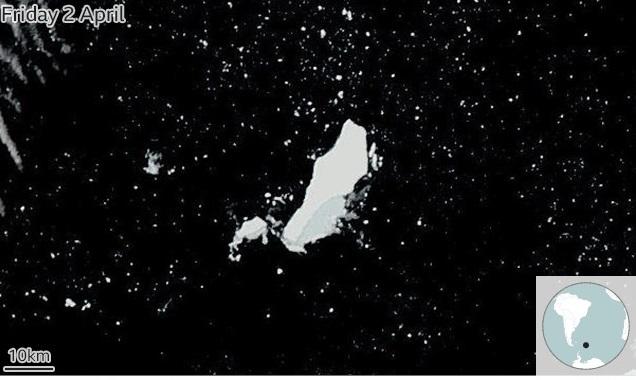 Imagini din satelit cu ghețarul a-68