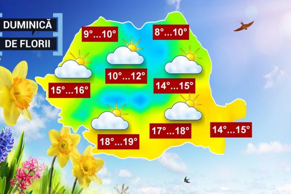 Prognoza meteo de Florii. Cum va fi vremea duminică, în fiecare regiune a ţării