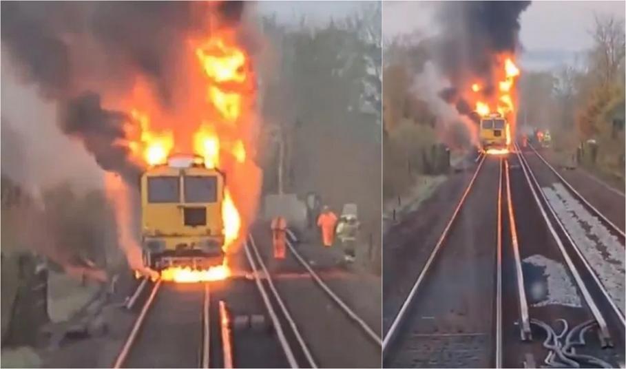 Tren Tren cuprins de flăcări pe liniile de cale ferată