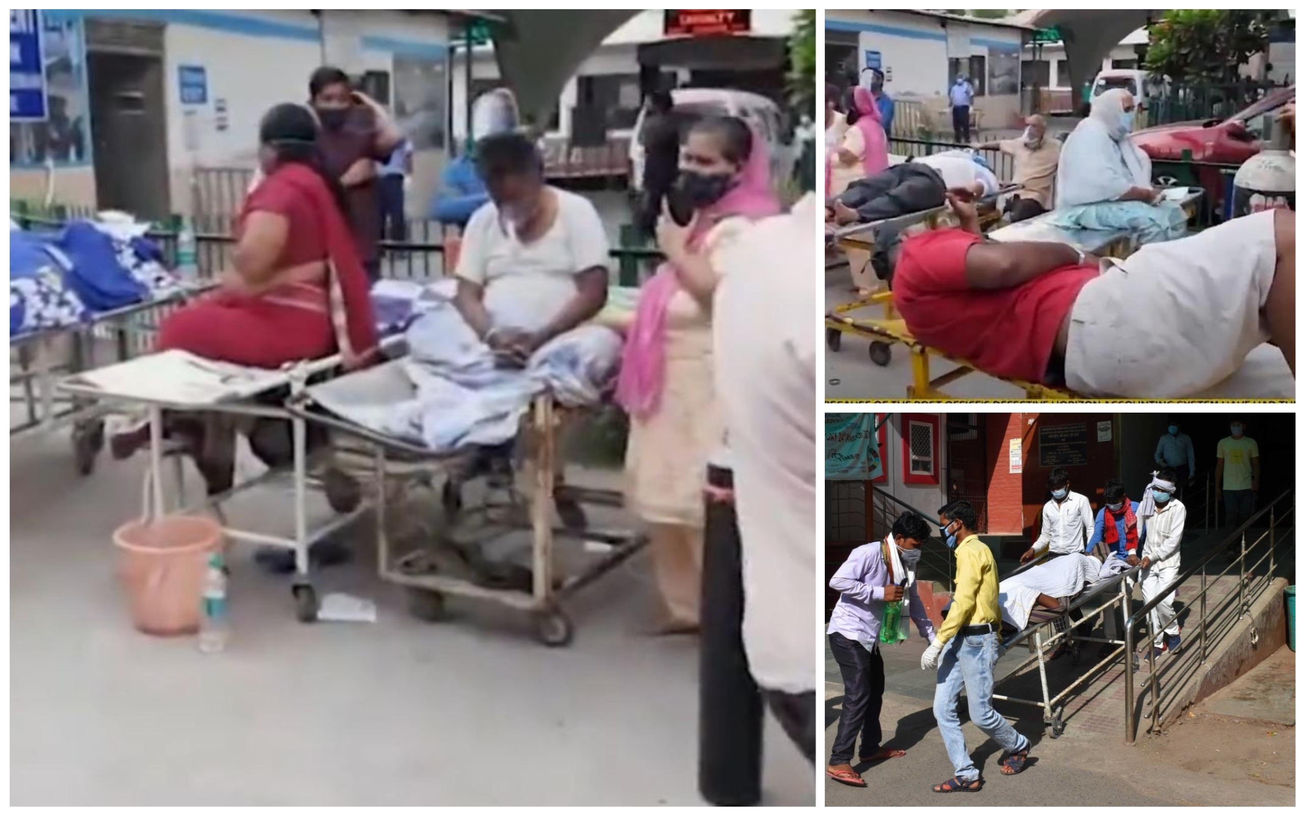 Bolnavi pe moarte zac pe tărgi în fața spitalelor copleșite de numărul record de infecții cu Covid-19 Bolnavi pe moarte zac pe tărgi în fața spitalelor copleșite de numărul record de infecții cu Covid-19