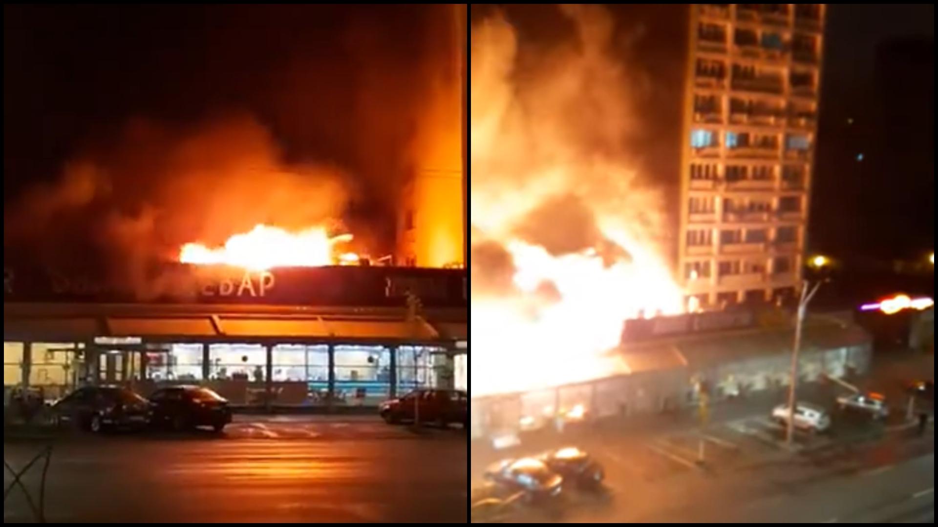 Incendiu uriaș la o cunoscută shaormerie din București. Flăcările violente au mistuit localul