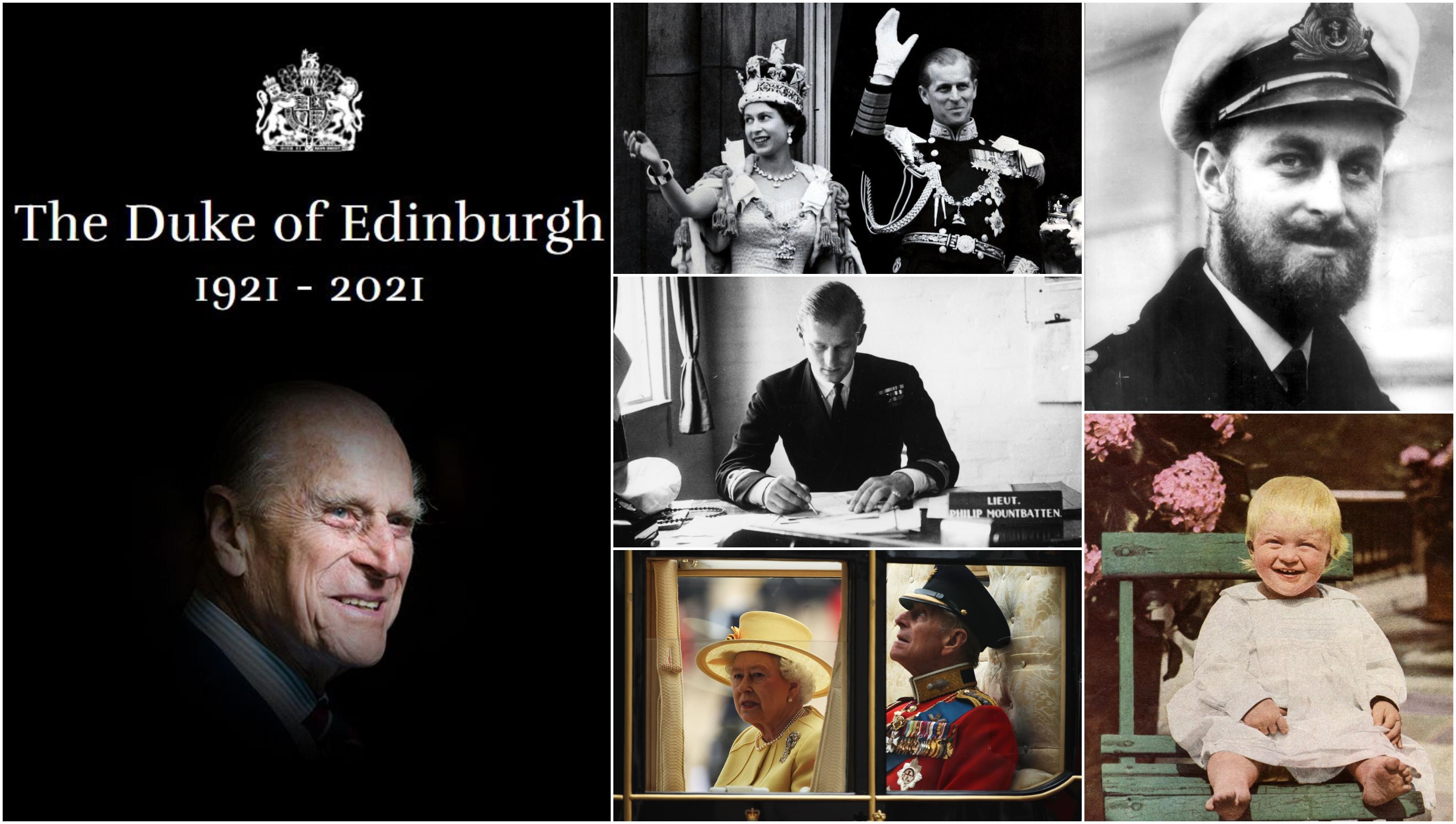 Colaj foto cu Prințul Philip, Duce de Edinburgh, cu momente din viața sa: copilărie, armata, nunta regală