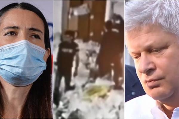 Colaj foto cu Clotilde Armand, stânga, şi Dan Tudorache, dreapta, încadrând imagini surprinse de camera de supraveghere cu oameni care au intrat în camera de depozitare a voturilor