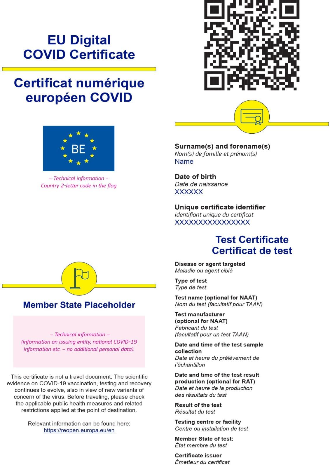 Certificat digital privind COVID - varianta de test