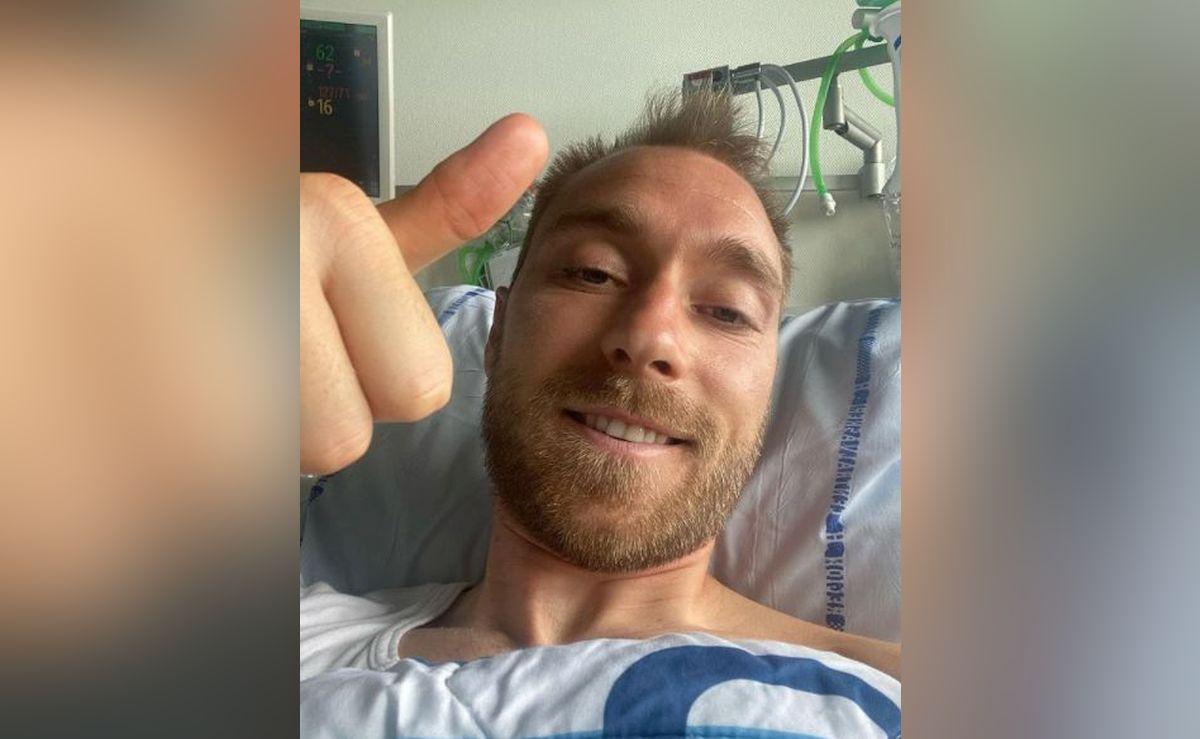 Christian Eriksen se află în spital unde va fi supus unei intervenții chirurgicale Christian Eriksen, aflat pe patul de spital, arată semnul OK