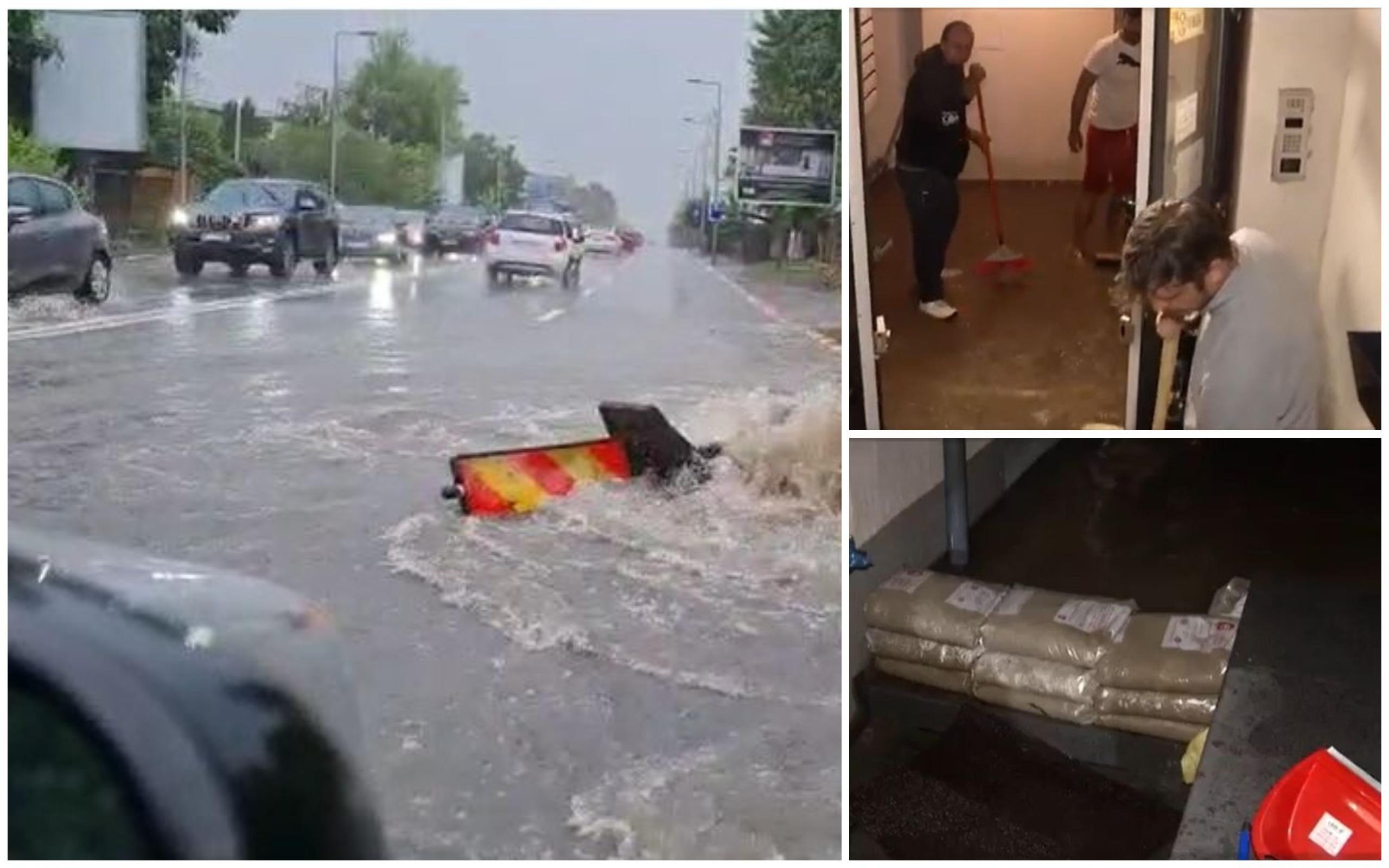 Ploaia torențială a dat peste cap traficul în Capitală. Mai multe apartamente noi din Bragadiru au fost inundate