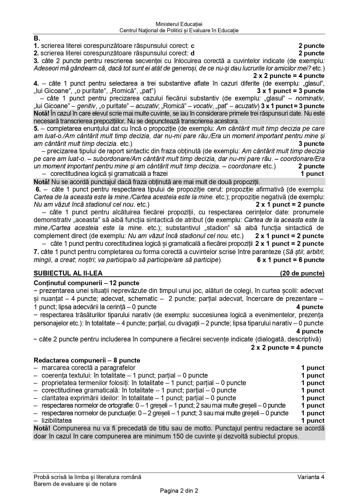 Barem evaluare naţionala 2021 - limba şi literatura română