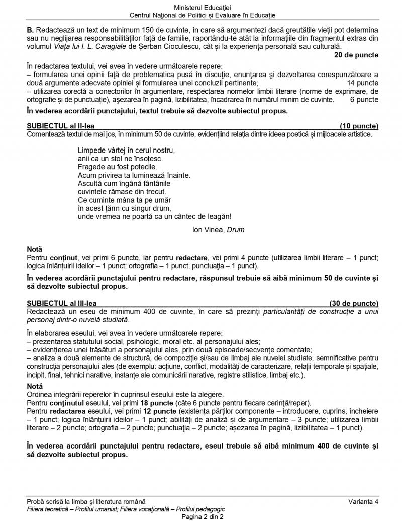 Subiectele la limba română, profilul uman Subiectele la limba română, profilul uman