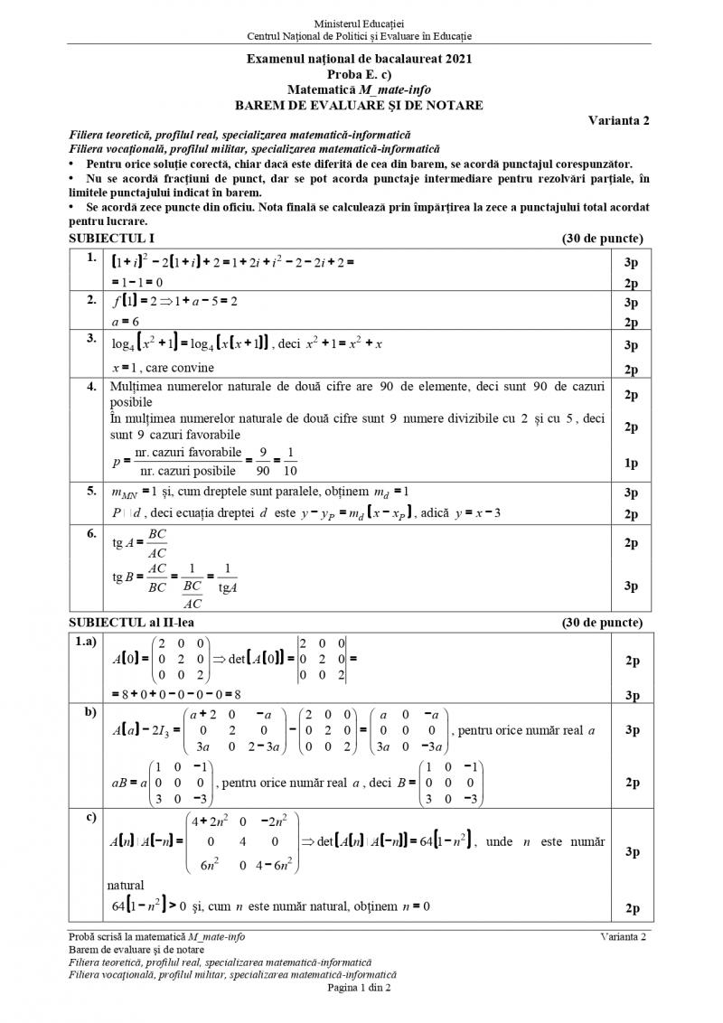 Barem mate-info BAC 2021 Barem mate-info BAC 2021