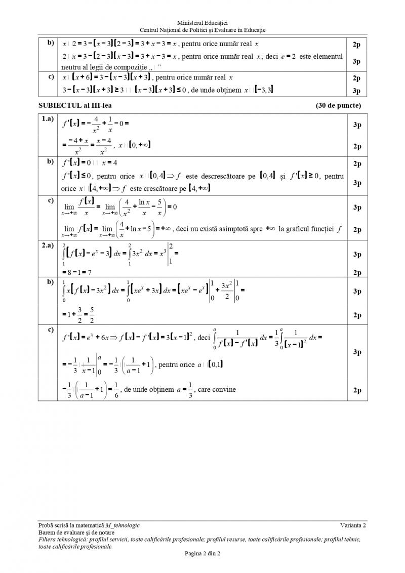 Barem matematica tehnologic BAC 2021 Barem matematica tehnologic BAC 2021