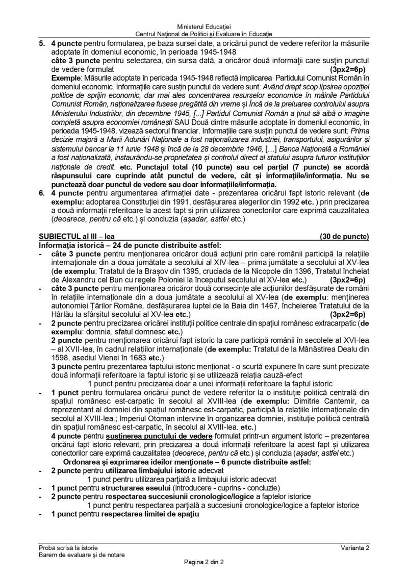 Barem de rezolvare la BAC 2021, la istorie Barem de rezolvare la BAC 2021, la istorie