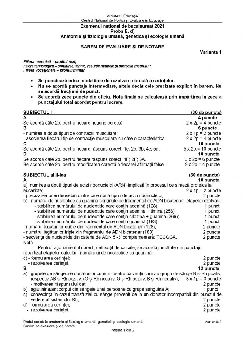 Barem BAC anatomie Barem BAC anatomie