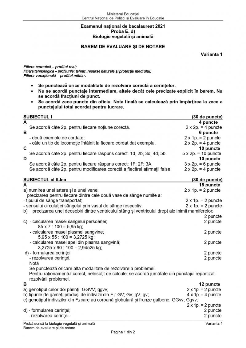 Barem BAC biologie