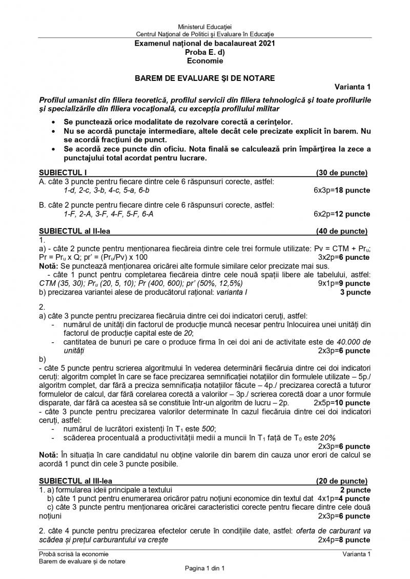 Barem BAC economie