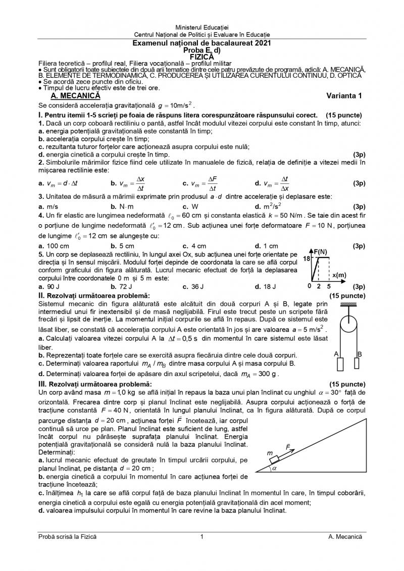 Subiecte BAC fizică